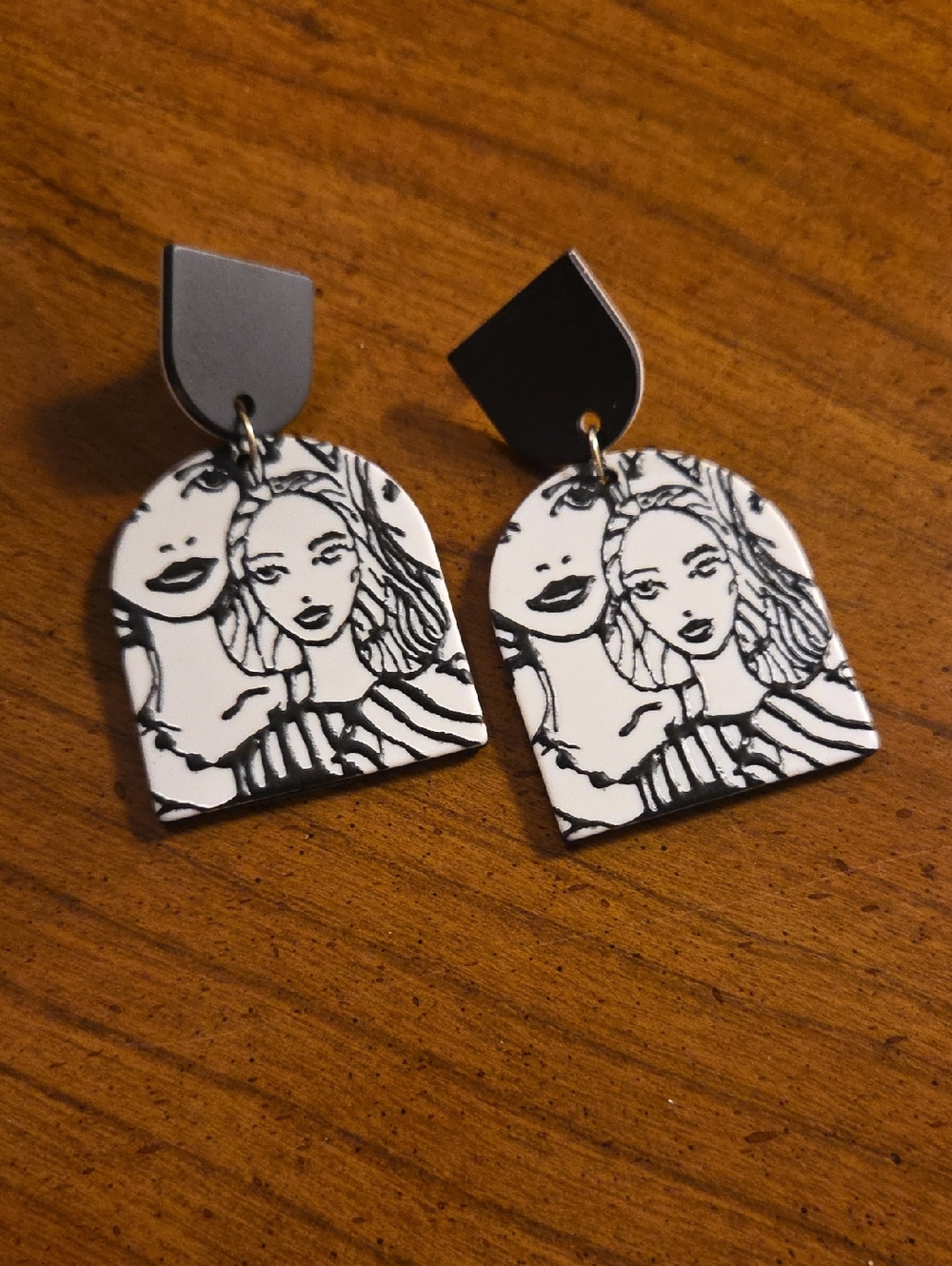 Black and White Woman Figure Earrings